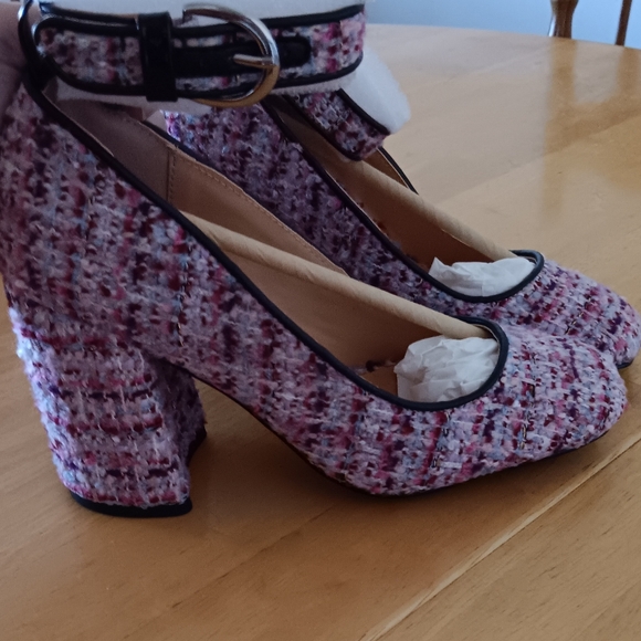 NEW Women's Round Toe Platform Tweed Chunky Heels Pumps 6 👠 - Picture 6 of 8